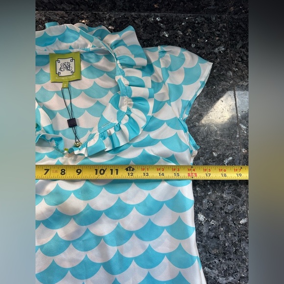 Elizabeth McKay 100% Silk Ruffled Blouse in Fontainee Turquoise Size 2 XS NWT - Picture 10 of 11
